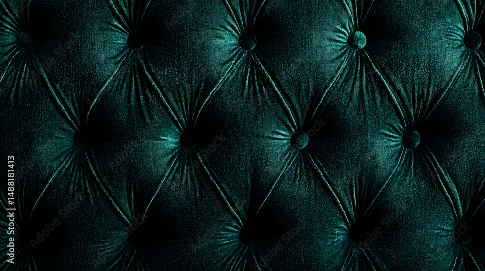 Fototapeta premium Elegant Dark Teal Fabric Upholstery with Button Tufted Design