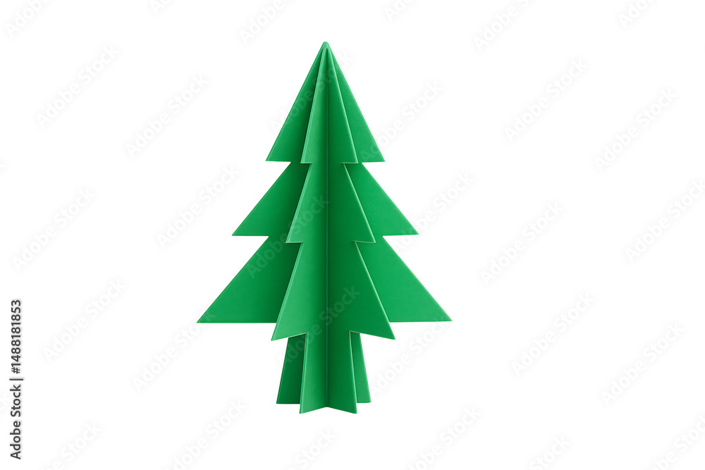 Obraz premium Green paper christmas tree isolated on transparent background