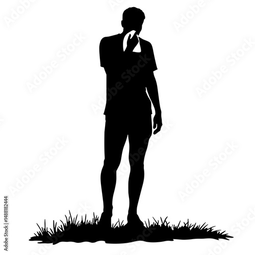 Silhouette of Person Sneezing into Tissue While Walking Outdoors, Summer Allergies Concept
