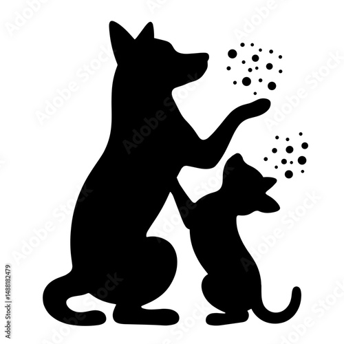 Silhouette of Pet Scratching with Allergy Particles, Veterinary Allergies Concept for Diagnosis and Treatment