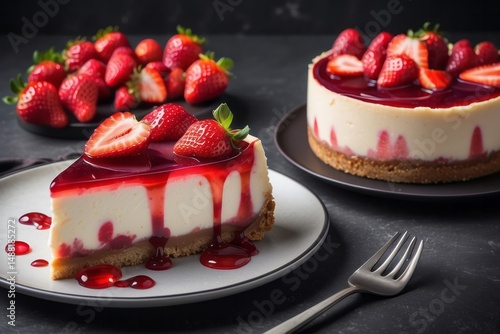 Cold cheesecake with strawberry and strawberry jelly