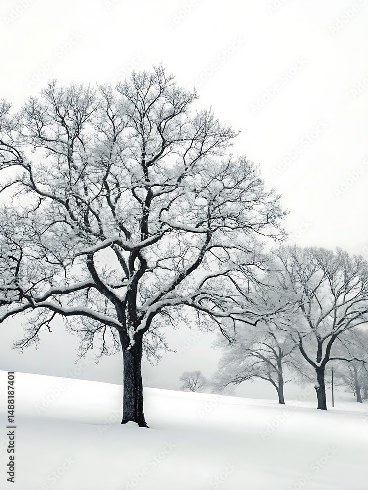 Fototapeta premium Winter Wonderland: Bare Trees Covered in Snow