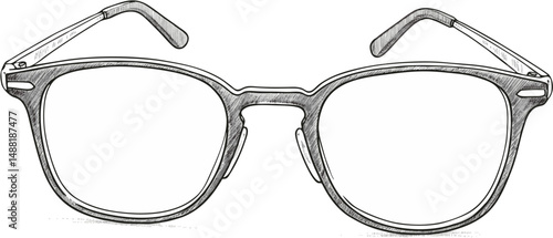 Stylish Eyeglasses with Round Lenses and Textured Frames in a Sketch Style - Line Art Illustration Vector