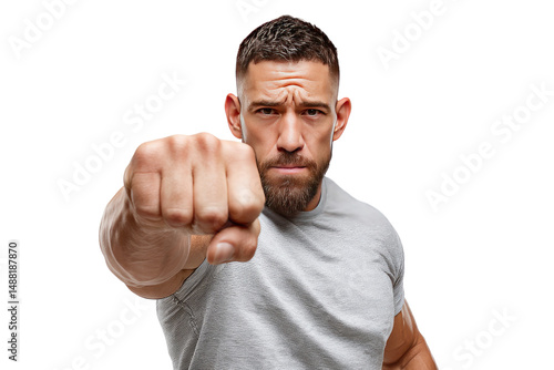 Strong Punch: Captivating portrait of a determined individual, fist clenched and extended, embodying strength and resoluteness. A powerful visual narrative.