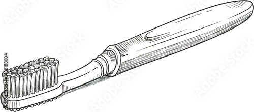 Detailed HandDrawn Illustration of a Toothbrush - Line Art Illustration Vector