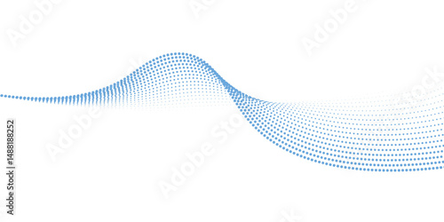 Flowing particles wave pattern colorful gradient blue purple pink isolated on white background. Vector in concept of AI technology, science, music, modern.