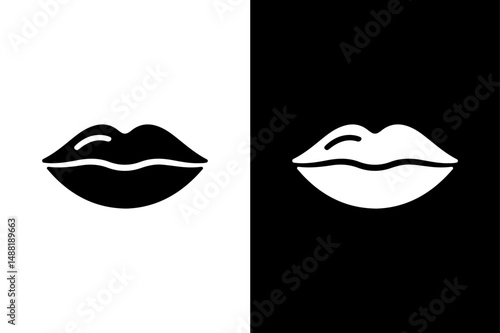 Lips Icon Vector Simple Silhouette Design in Black and White.