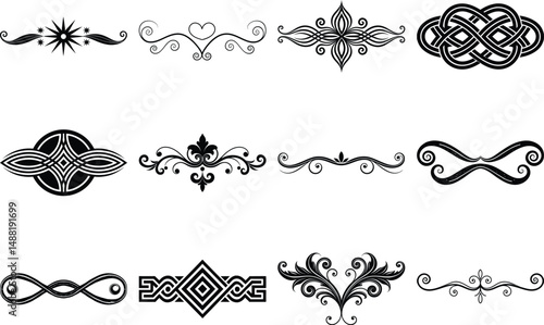 Graphic elements for design vector set. Classic, luxury, greeting cards, wedding invitations, royal certificates and graphic design