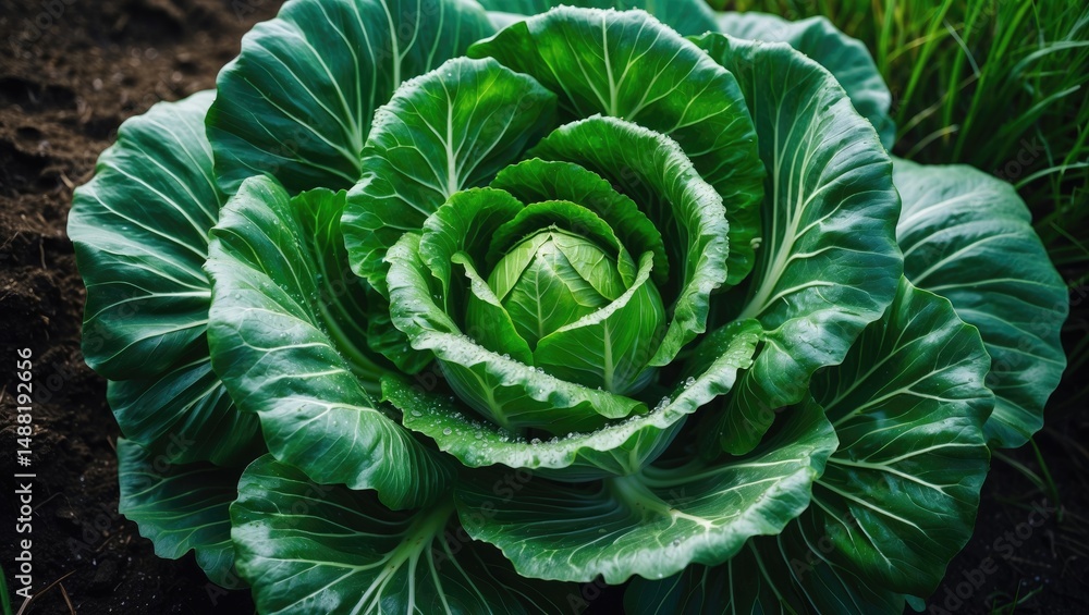 Obraz premium Agricultural scene featuring cabbage field and garden surroundings
