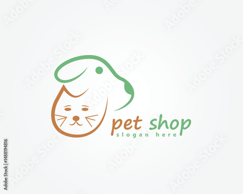 pet house logo, creative striped dog and cat head, logo design inspiration