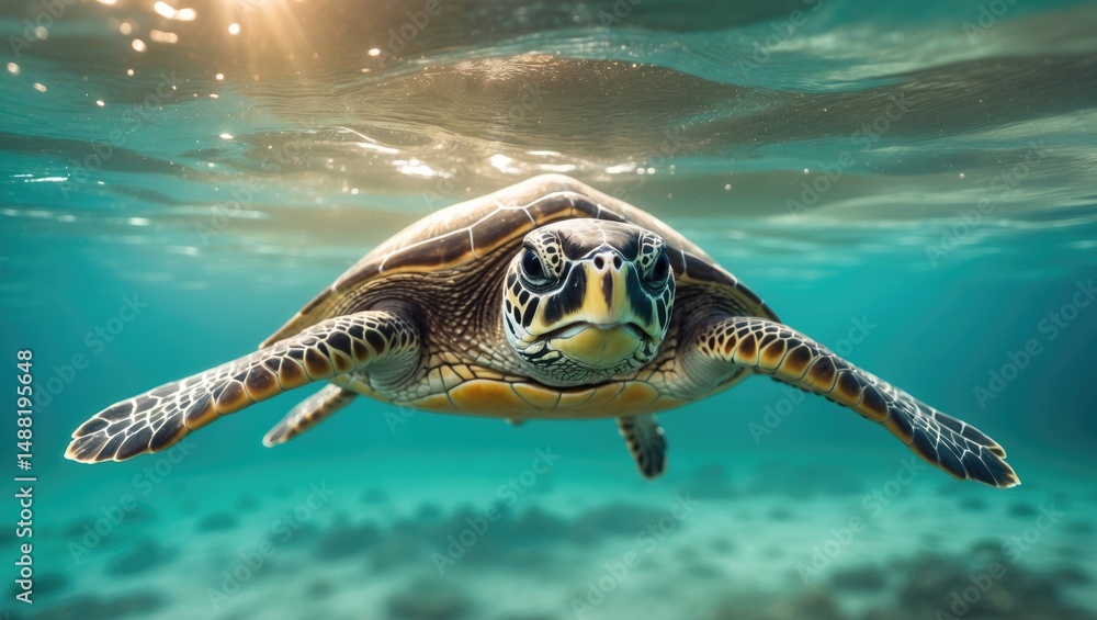 Fototapeta premium Ocean View Featuring Green Sea Turtle