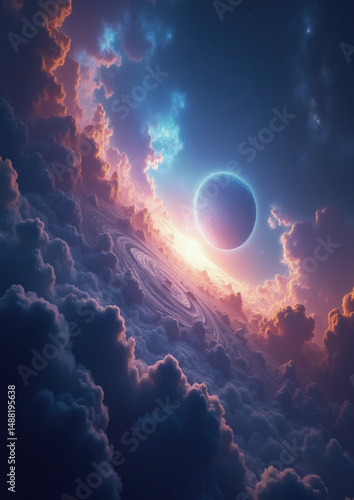 system, celestial scene, cosmic wonder, nebula, swirling stars