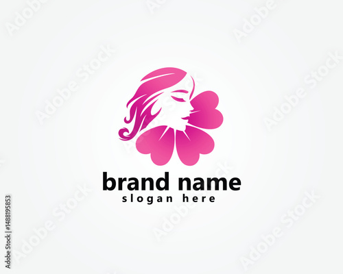 sakura flower logo, creative cherry blossom with silhouette of beautiful woman's head with loose hair, logo design inspiration