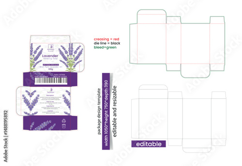 Vector art of Lavender soap box packaging design template isolated on white background