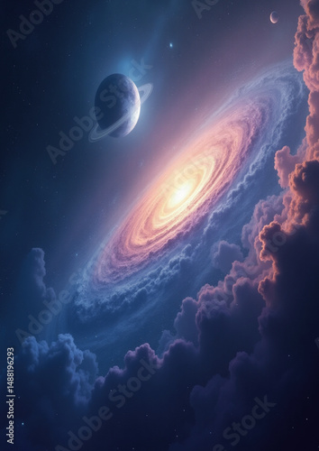 system, celestial scene, cosmic wonder, nebula, swirling stars