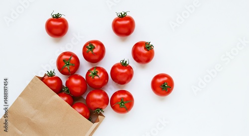 Fresh Red Tomatoes in Paper Bag on White Background