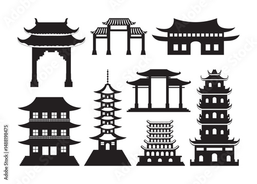 Chinese Gate vector, Chinese Gate Clipart, Chinese Gate silhouette	