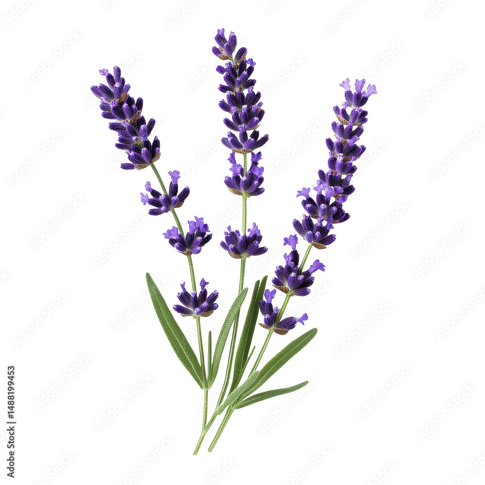 Obraz premium Lavender flower bouquet with vibrant purple blooms on a clean Transparent background, Lavender flower isolated on PNG background