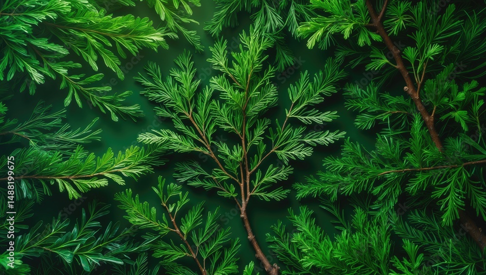 Detailed view of fresh green leaves and tree branches against a green backdrop. Detailed view of fresh green leaves and tree branches against a green backdrop.
