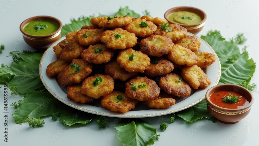 Classic Paneer Pakora Snacks on White Background Classic Paneer Pakora Snacks on White Background