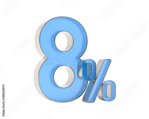 Eight percent on white background. Isolated 3D illustration