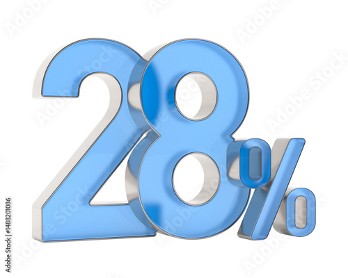 Twenty eight percent on white background. Isolated 3D illustration