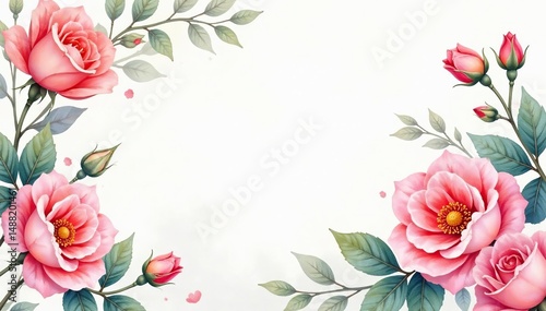 Delicate watercolor roses & leaves, pastel hues, rose, floral, spring