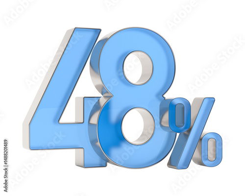 Forty eight percent on white background. Isolated 3D illustration