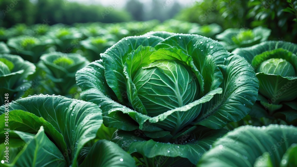Fototapeta premium Cabbage is a vegetable from the family, recognized for its round or oval shape and tightly packed leaves forming a head.