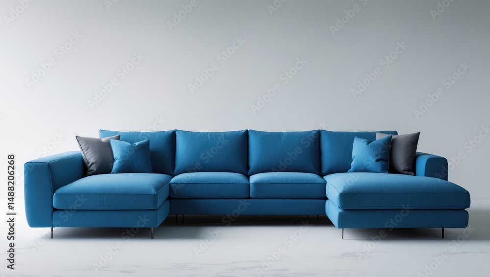 Fototapeta premium A blue sofa with a pull-out bed set against a white background