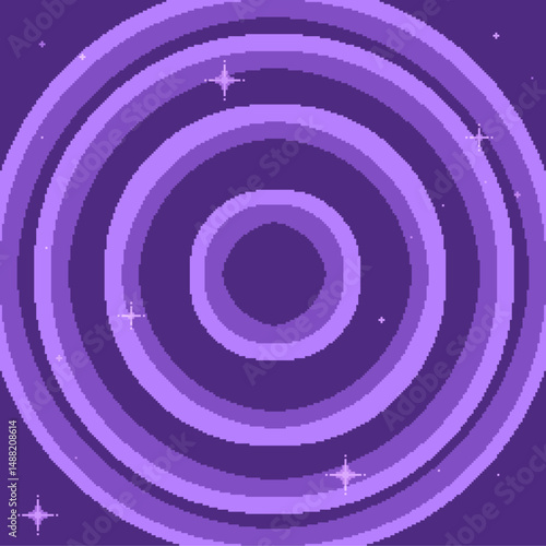 Purple Wavy Circle Drop Lines Background with Glitter Effect, Pixel Art Style Illustration