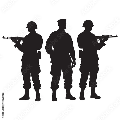 a set of black silhoutte  soilder set illustration