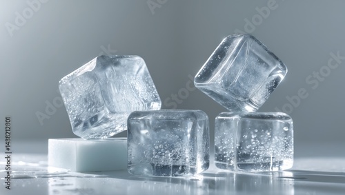 A collection of three ice cubes, separated by a background.