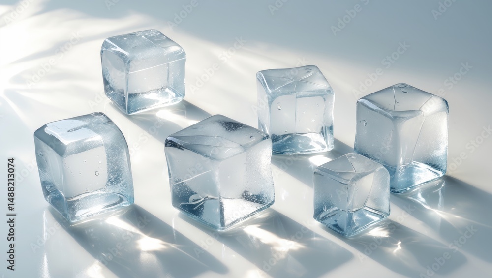 Floating crystal ice cubes set against a backdrop Floating crystal ice cubes set against a backdrop