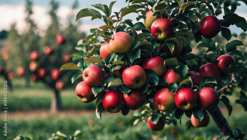 Fototapeta premium Orchard's apple harvest is prepared for picking
