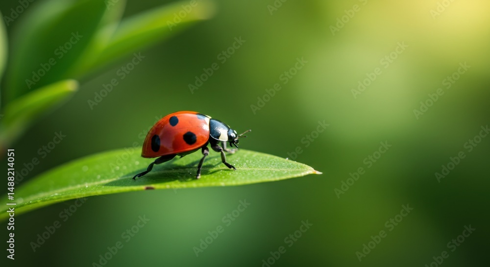 Ladybug on green leaf spring nature closeup Ladybug on green leaf spring nature closeup