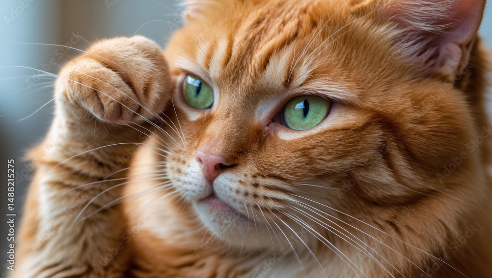 Close-up of a ginger cat scratching its fur Close-up of a ginger cat scratching its fur
