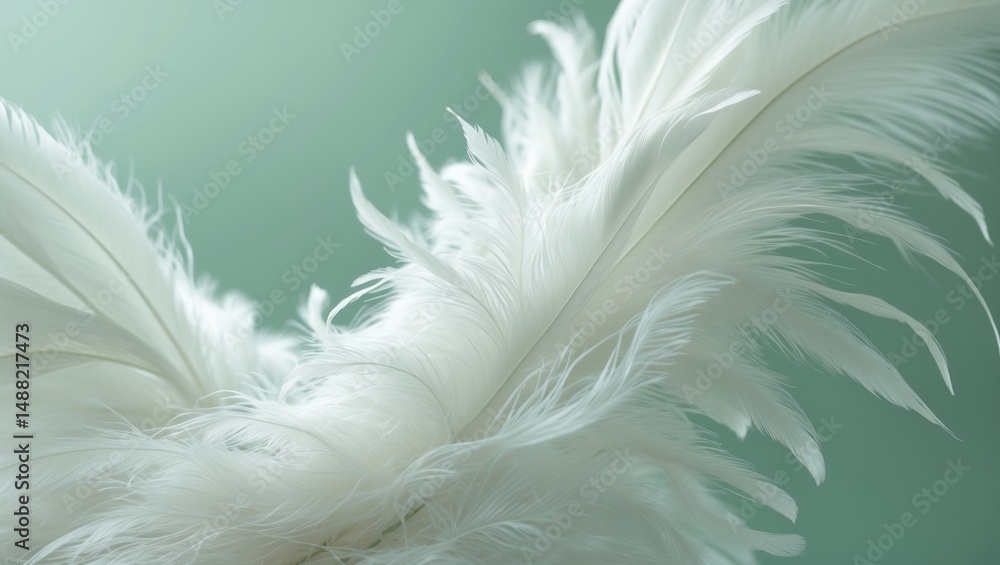 Fototapeta premium White fluffy feather in close proximity - light backdrop - and new Fashion Color Trends