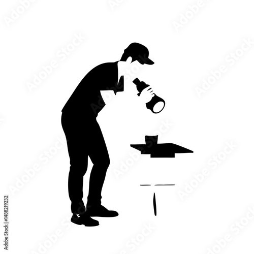 Technician polishing dslr camera silhouette vector
