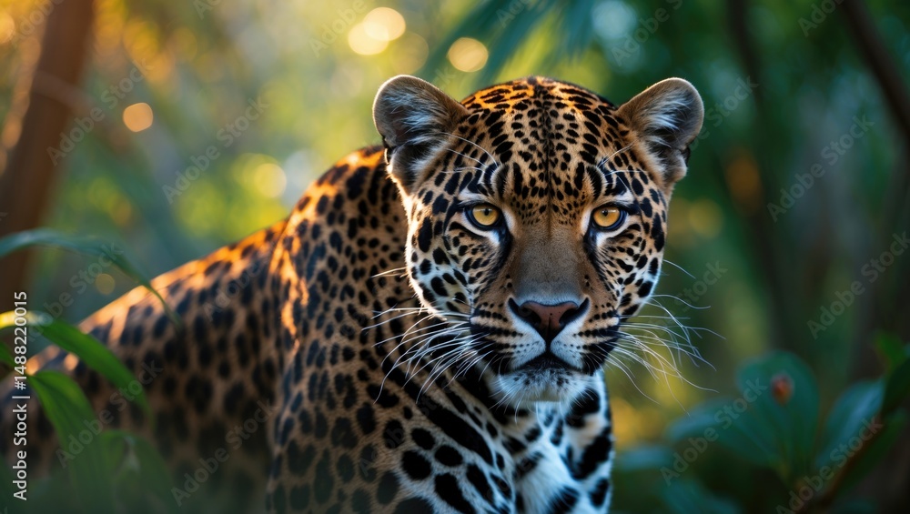 Obraz premium Wildlife background poster featuring leopard and jaguar