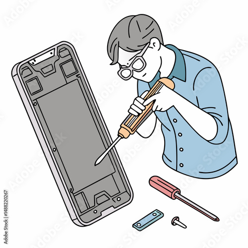 Person repairing smartphone screen replacement