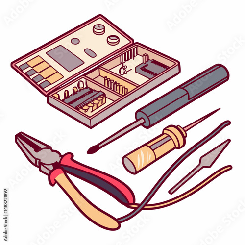 Electronics repair kit tools soldering iron pliers