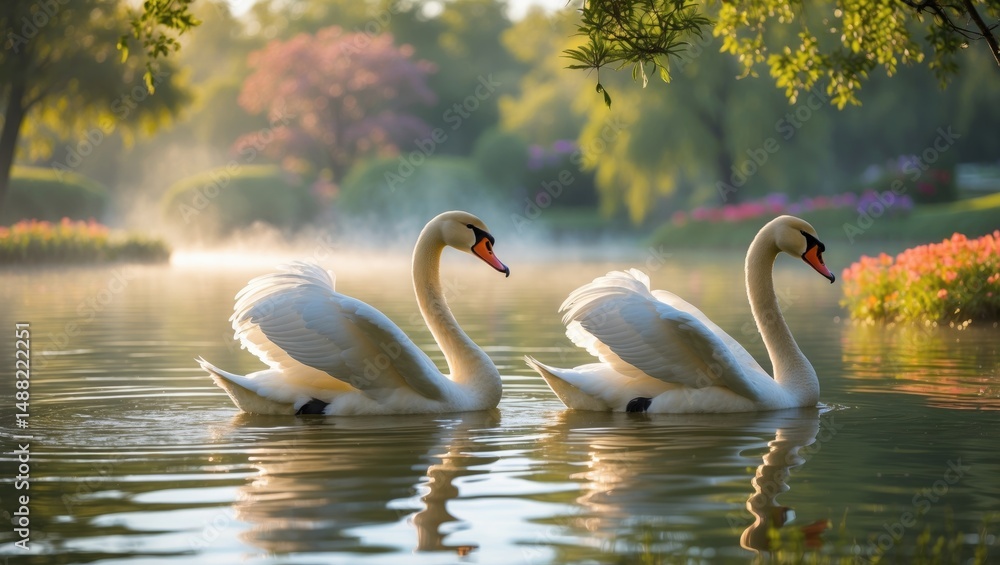 Fototapeta premium Swans located in the medicine park