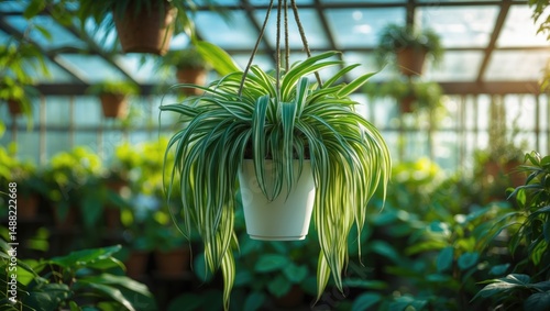 Chlorophytum comosum: Spider Plant in a White Hanging Basket