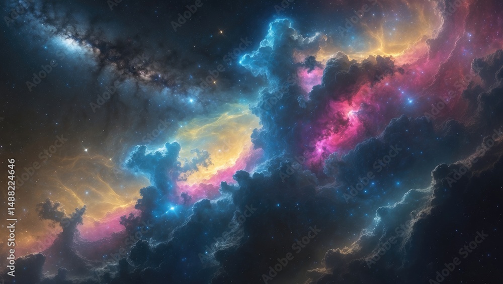 Stunning, vibrant nebula and distant galaxies in the vastness of space Stunning, vibrant nebula and distant galaxies in the vastness of space