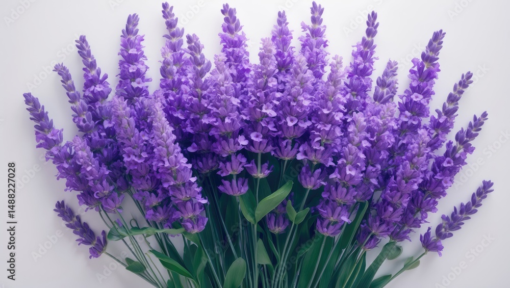 Fototapeta premium Isolated white background featuring a bouquet of stunning lavender flowers
