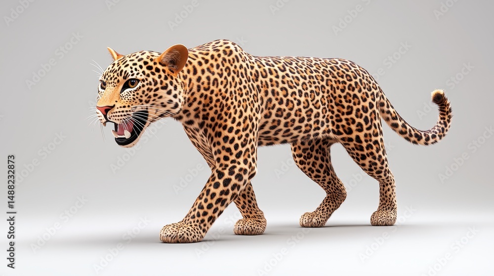 Fototapeta premium Low Poly Jaguar Walking on Light Grey Background