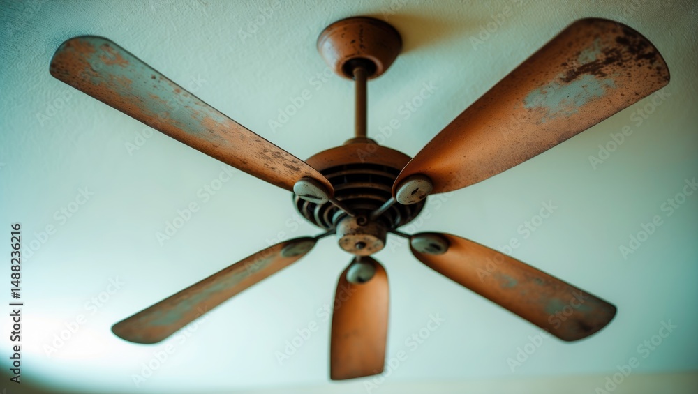 Low Angle Shot of an aged rusty ceiling fan Low Angle Shot of an aged rusty ceiling fan
