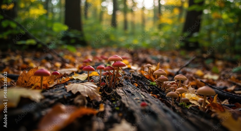 Small mushrooms on forest floor Small mushrooms on forest floor