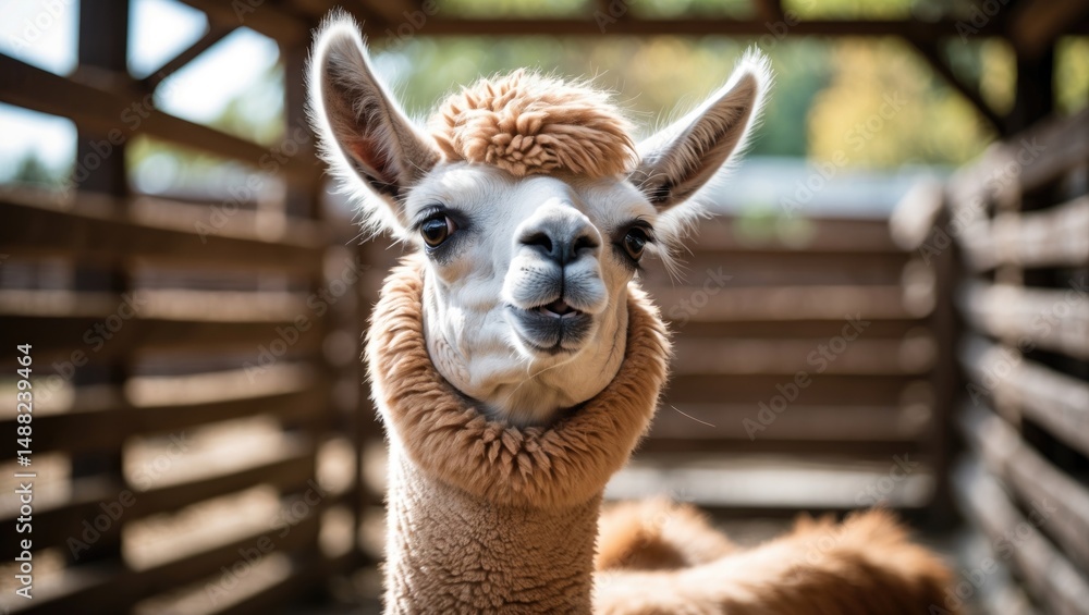 Fototapeta premium Llama in the corral pleads for food